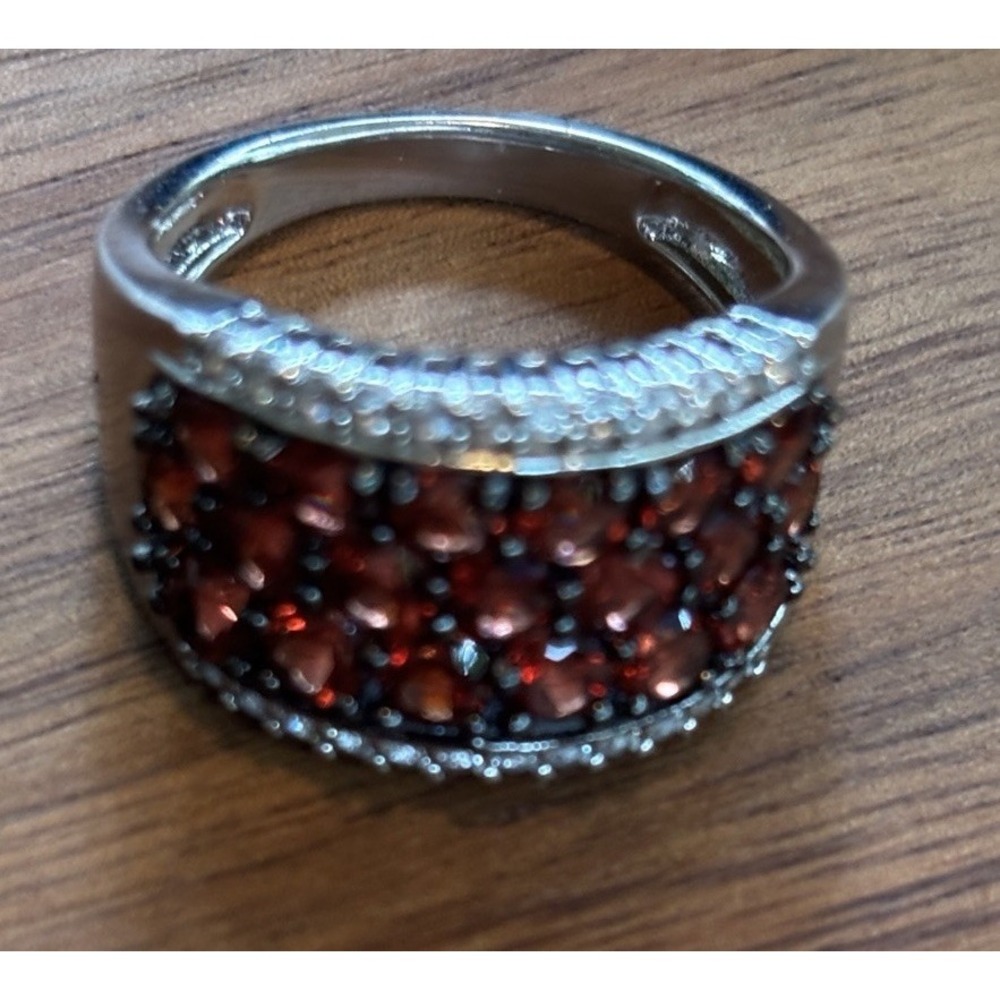 BBJ Sterling Silver Stunning Garnet/CZ Cluster Ring Size 10